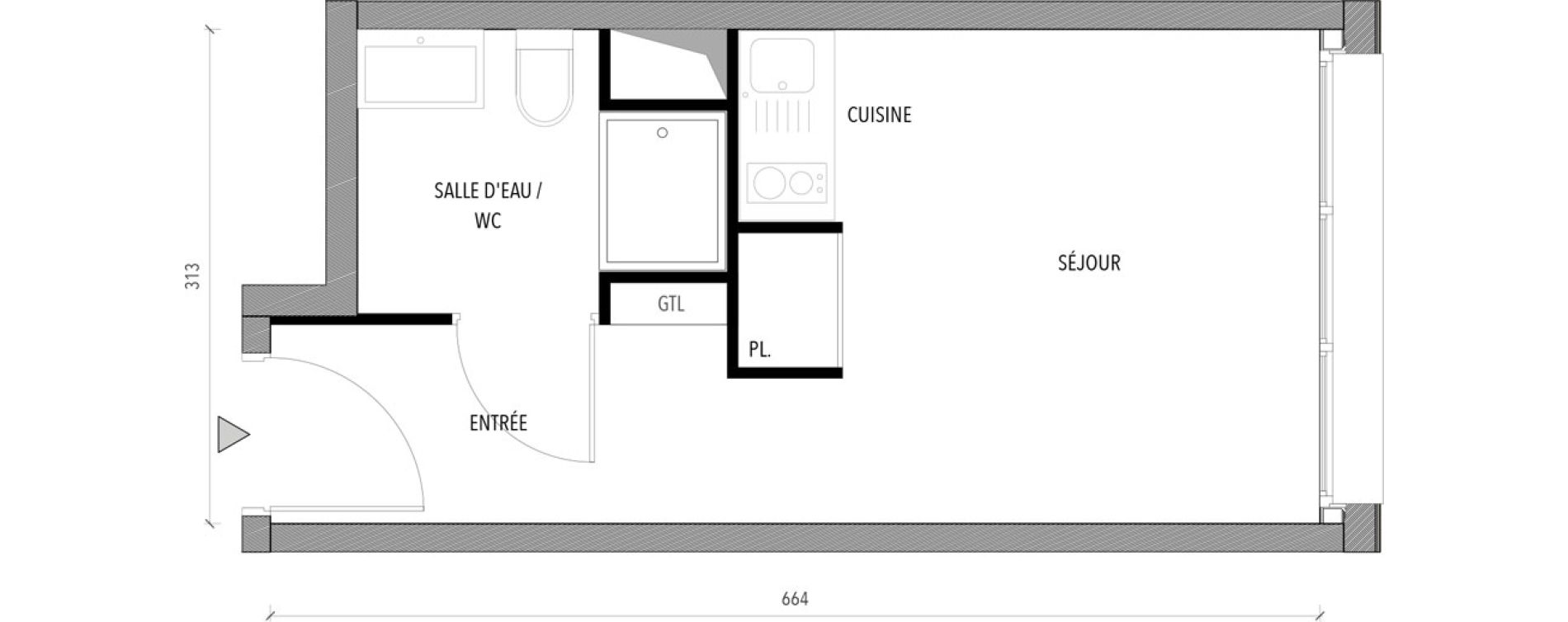 Appartement T1 de 18,69 m2 &agrave; Reims Com&eacute;die