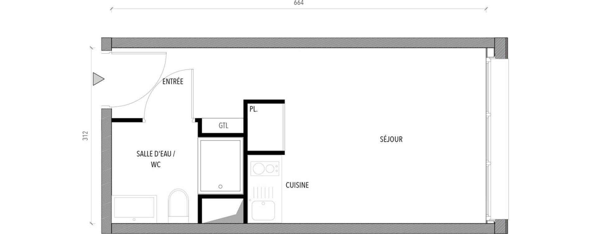 Appartement T1 de 19,66 m2 &agrave; Reims Com&eacute;die