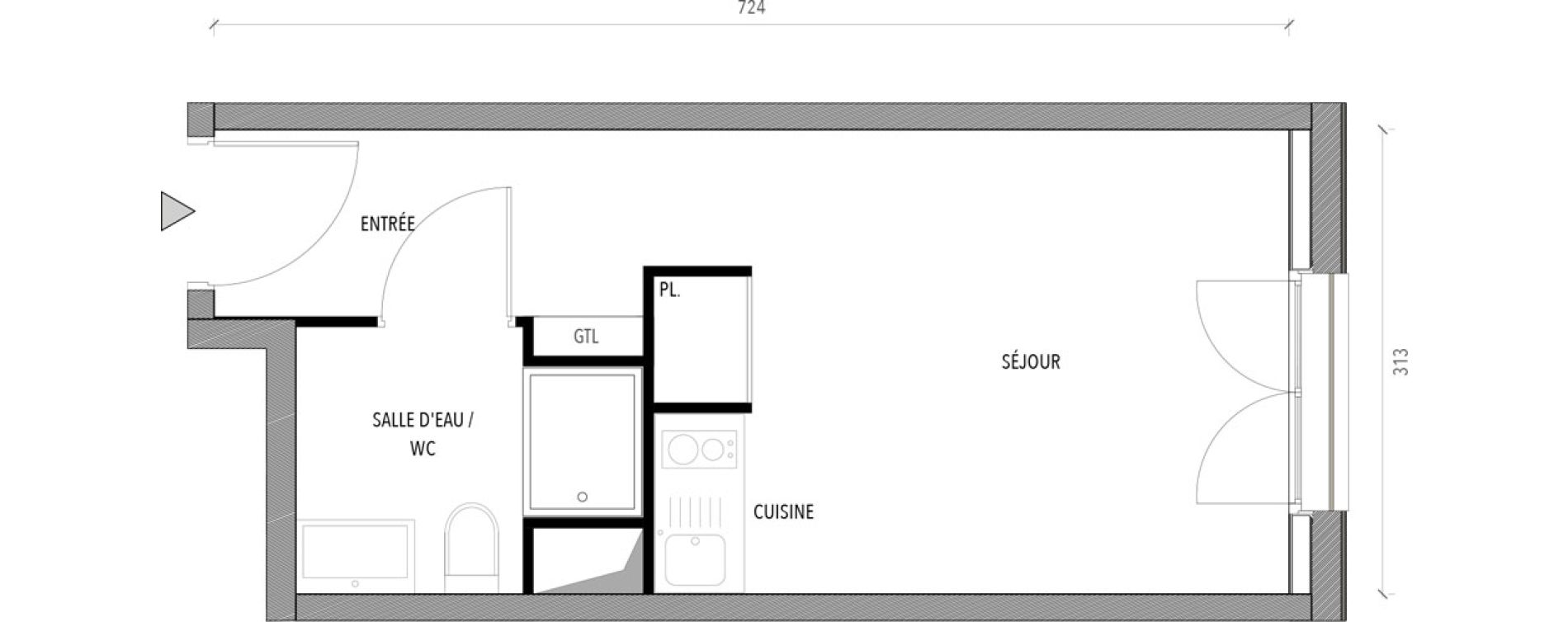 Appartement T1 de 20,57 m2 &agrave; Reims Com&eacute;die