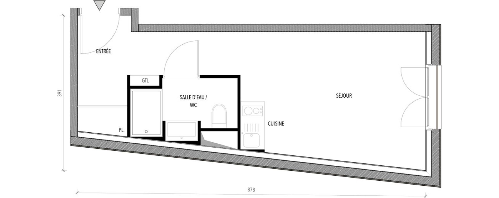 Appartement T1 de 25,61 m2 &agrave; Reims Com&eacute;die