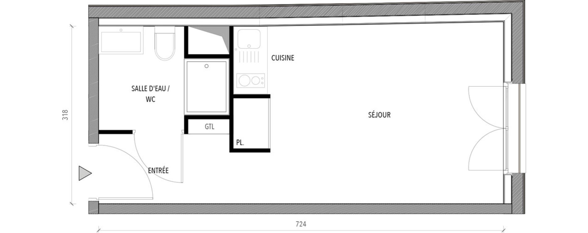 Appartement T1 de 22,07 m2 &agrave; Reims Com&eacute;die