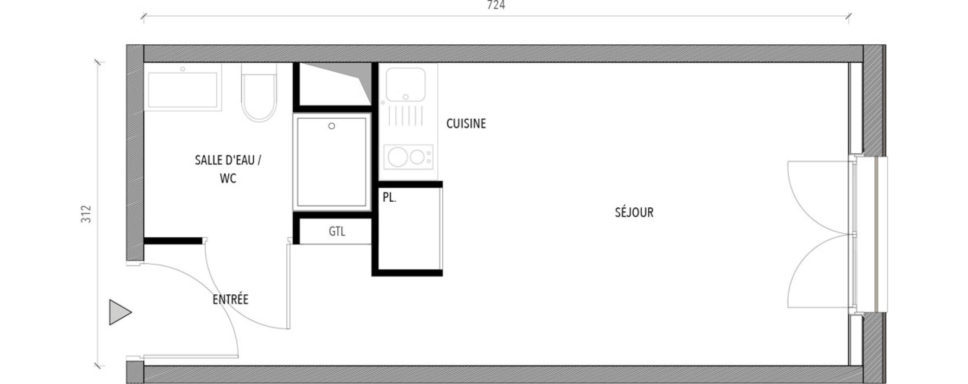 Appartement T1 de 21,53 m2 &agrave; Reims Com&eacute;die