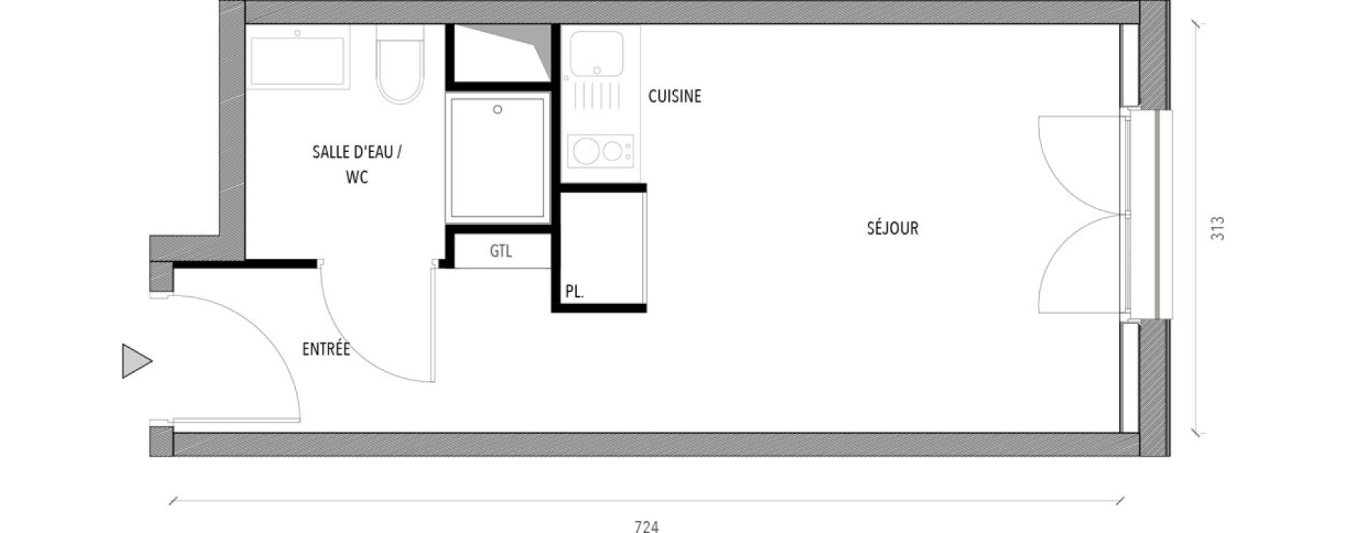 Appartement T1 de 20,57 m2 &agrave; Reims Com&eacute;die