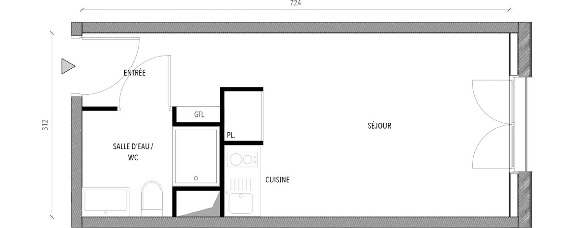 Appartement T1 de 21,53 m2 &agrave; Reims Com&eacute;die