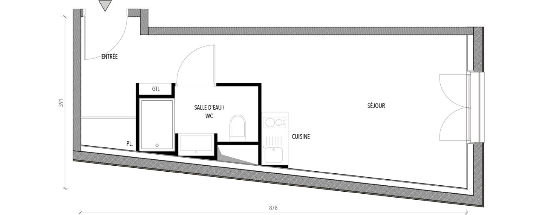 Appartement T1 de 25,61 m2 &agrave; Reims Com&eacute;die