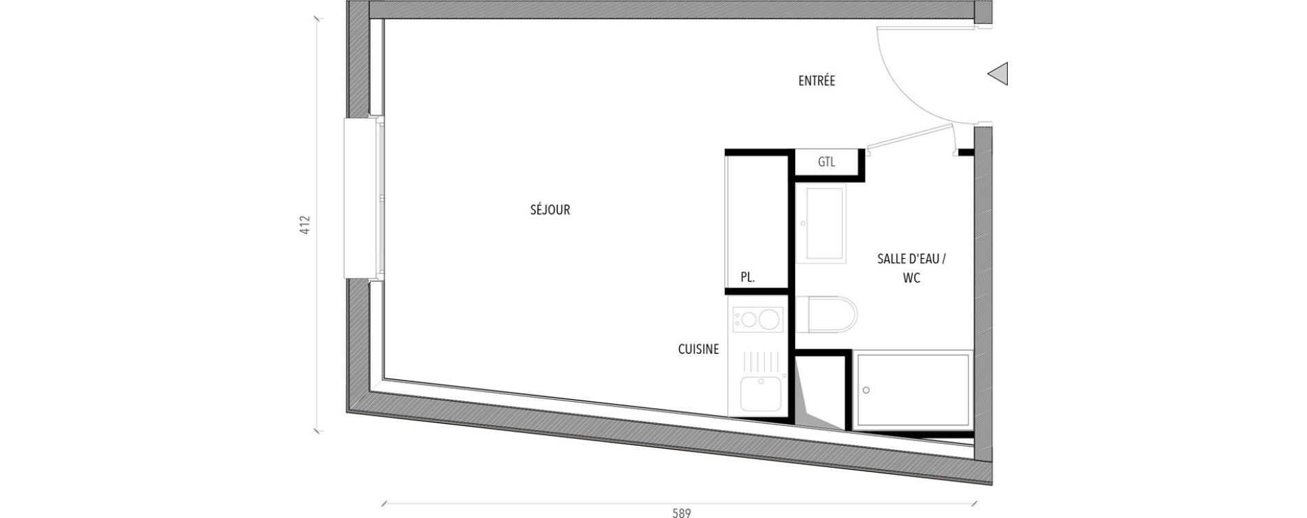 Appartement T1 de 21,93 m2 &agrave; Reims Com&eacute;die