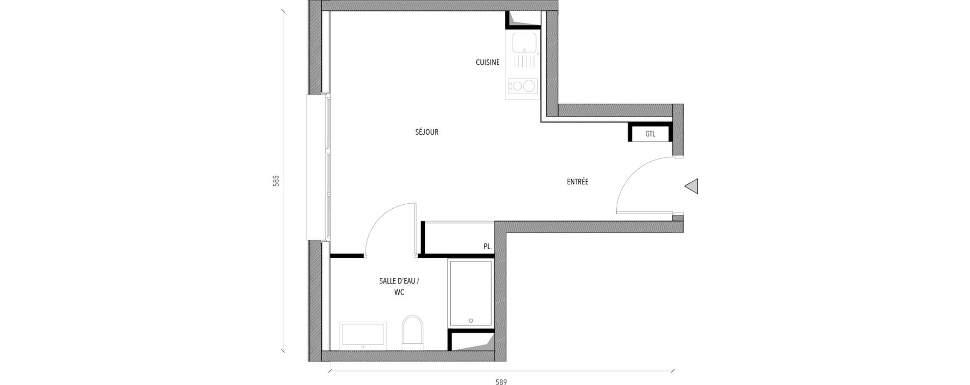 Appartement T1 de 22,20 m2 &agrave; Reims Com&eacute;die