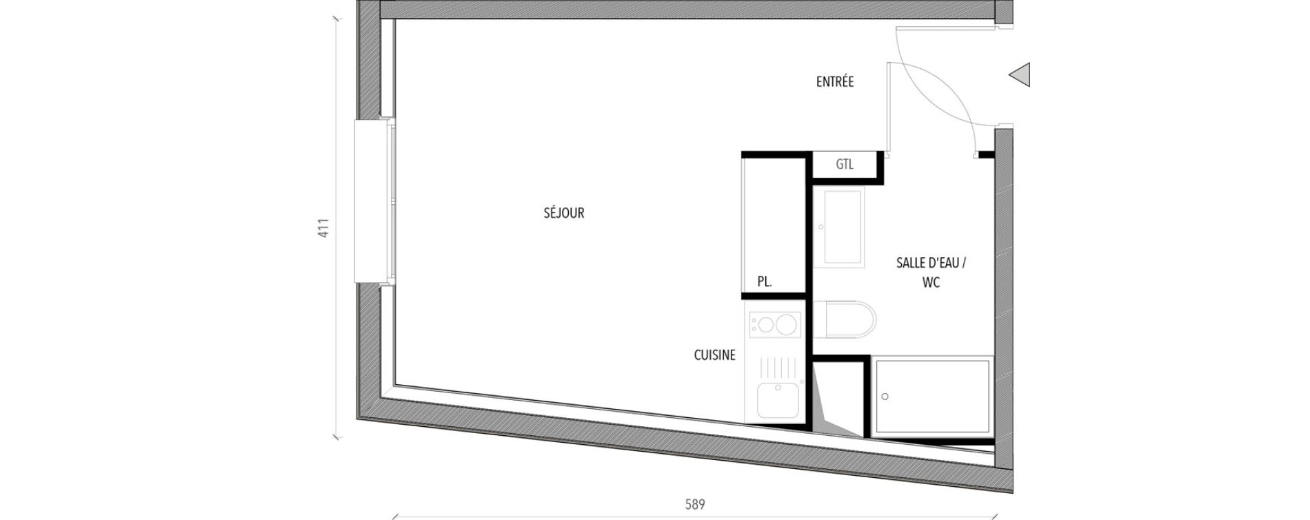 Appartement T1 de 21,93 m2 &agrave; Reims Com&eacute;die