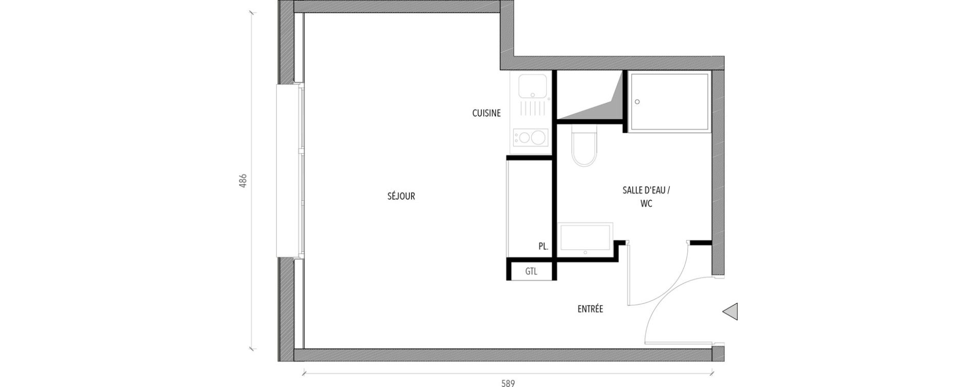 Appartement T1 de 24,62 m2 &agrave; Reims Com&eacute;die