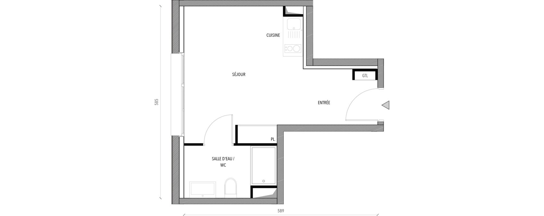 Appartement T1 de 22,20 m2 &agrave; Reims Com&eacute;die