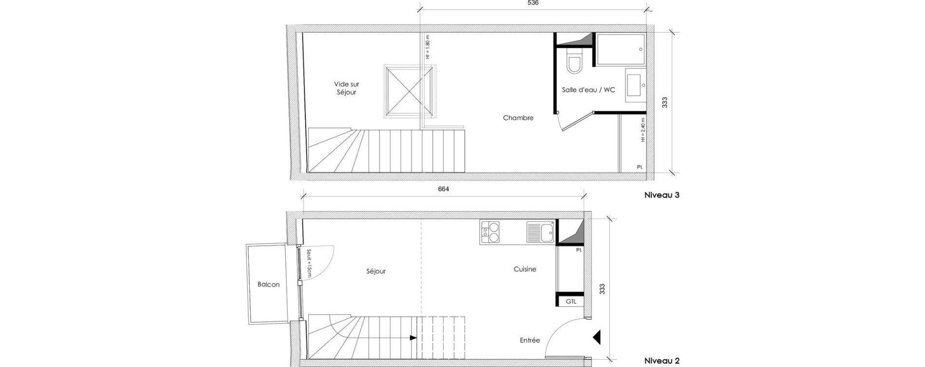 Duplex T1 bis de 34,15 m2 &agrave; Reims Maison blanche - sainte anne - wilson