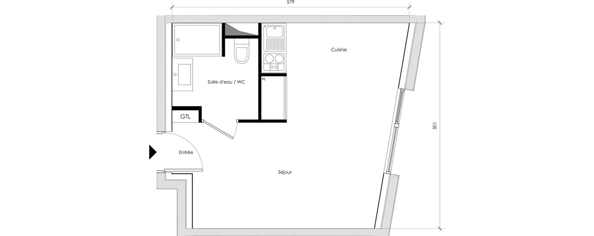 Appartement T1 de 25,15 m2 &agrave; Reims Maison blanche - sainte anne - wilson