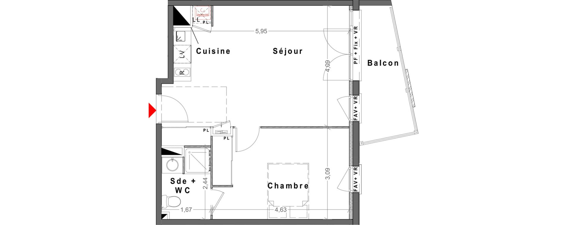 Appartement T2 de 43,36 m2 &agrave; Reims Maison blanche - sainte anne - wilson