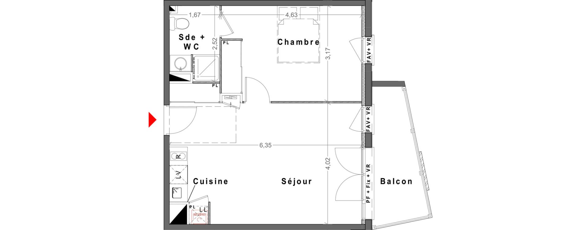 Appartement T2 de 44,43 m2 &agrave; Reims Maison blanche - sainte anne - wilson