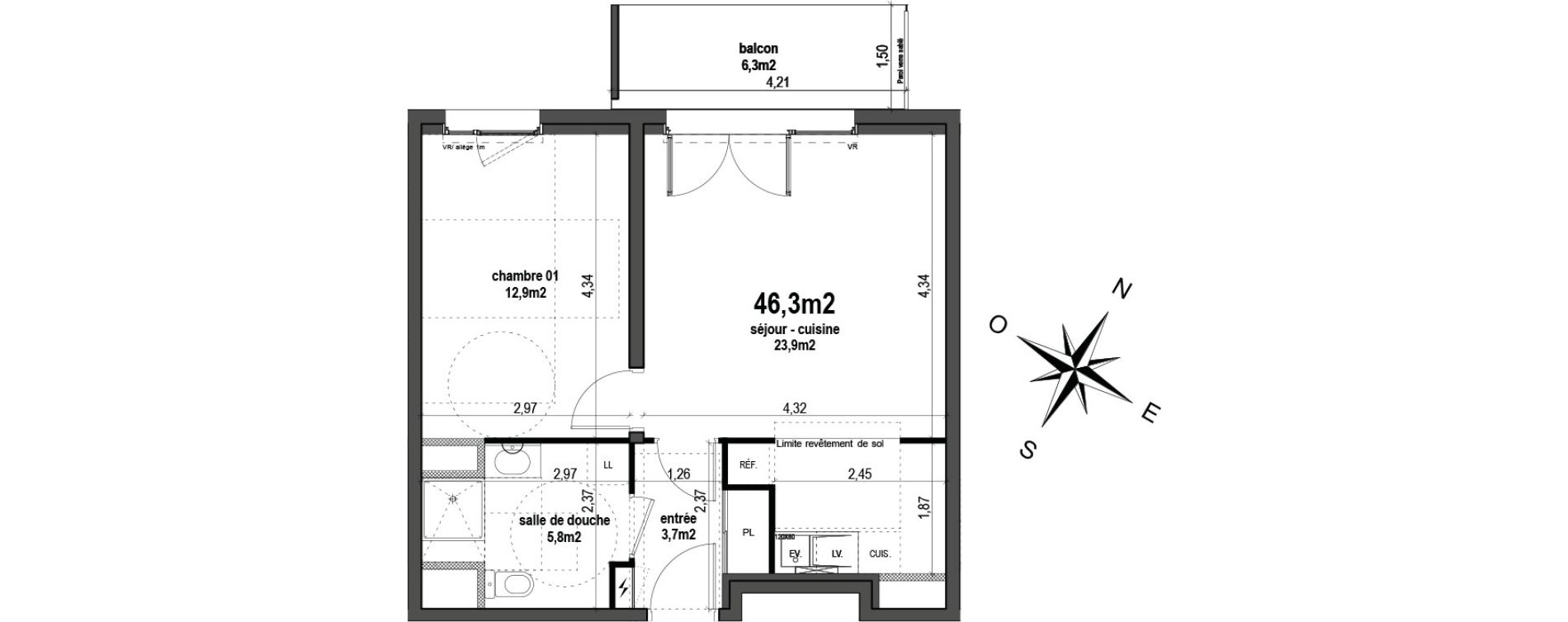 Appartement T2 de 46,30 m2 &agrave; Reims Cernay - epinettes - jamin - jaur&egrave;s