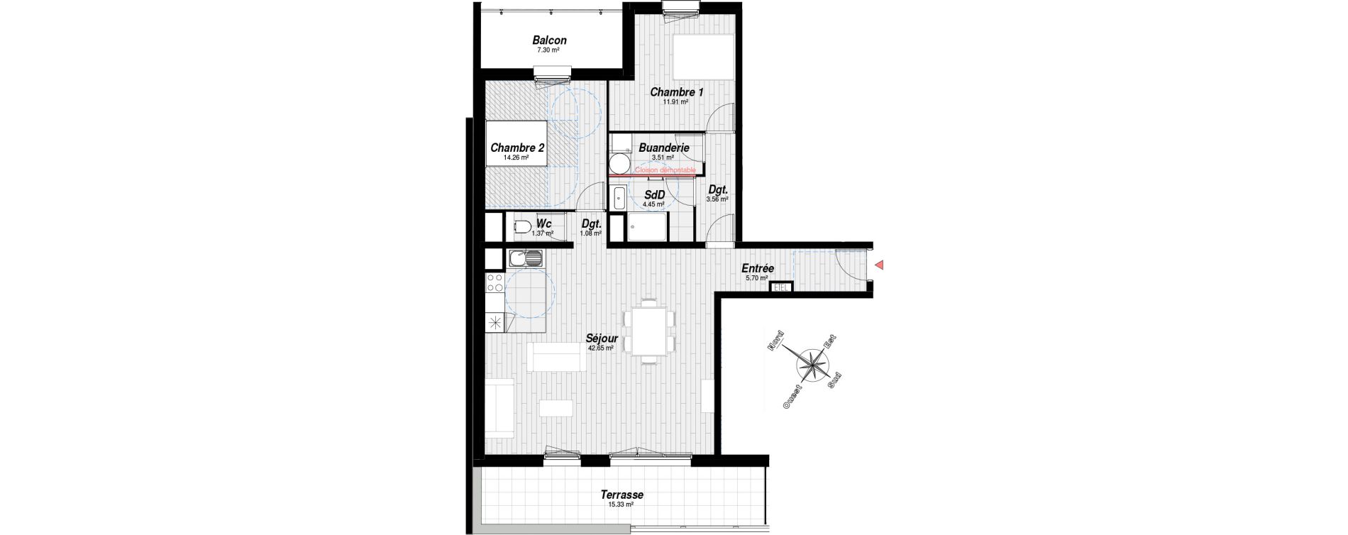 Appartement T4 de 88,49 m2 &agrave; Reims Mont d'ar&egrave;ne