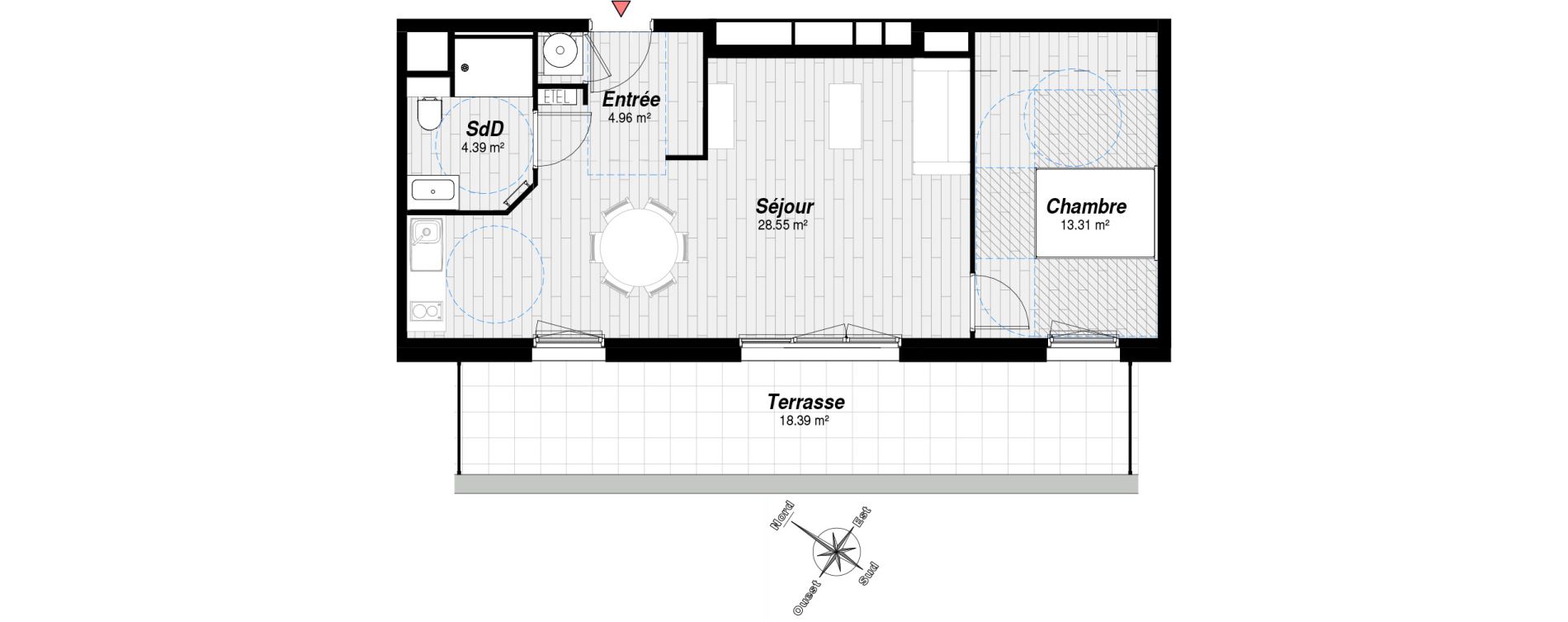 Appartement T2 de 51,21 m2 &agrave; Reims Mont d'ar&egrave;ne