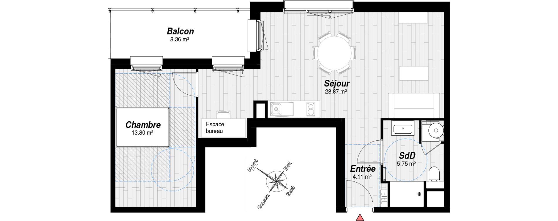 Appartement T2 de 52,53 m2 &agrave; Reims Mont d'ar&egrave;ne