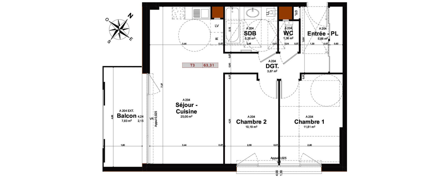 Appartement T3 de 63,31 m2 &agrave; Reims Clairmarais