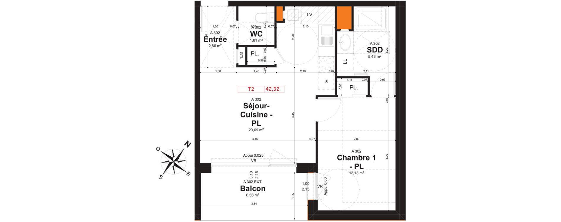 Appartement T2 de 42,32 m2 &agrave; Reims Clairmarais