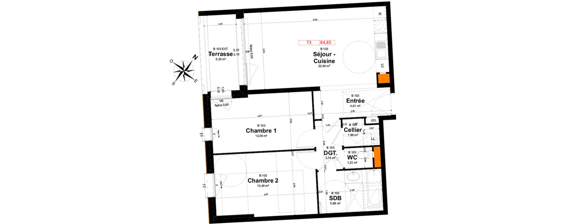 Appartement T3 de 64,65 m2 &agrave; Reims Clairmarais