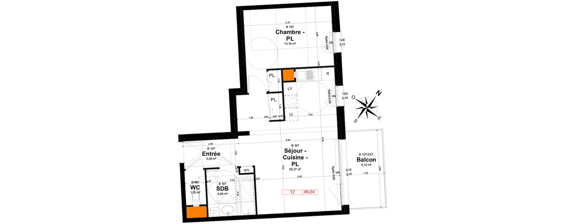 Appartement T2 de 49,04 m2 &agrave; Reims Clairmarais