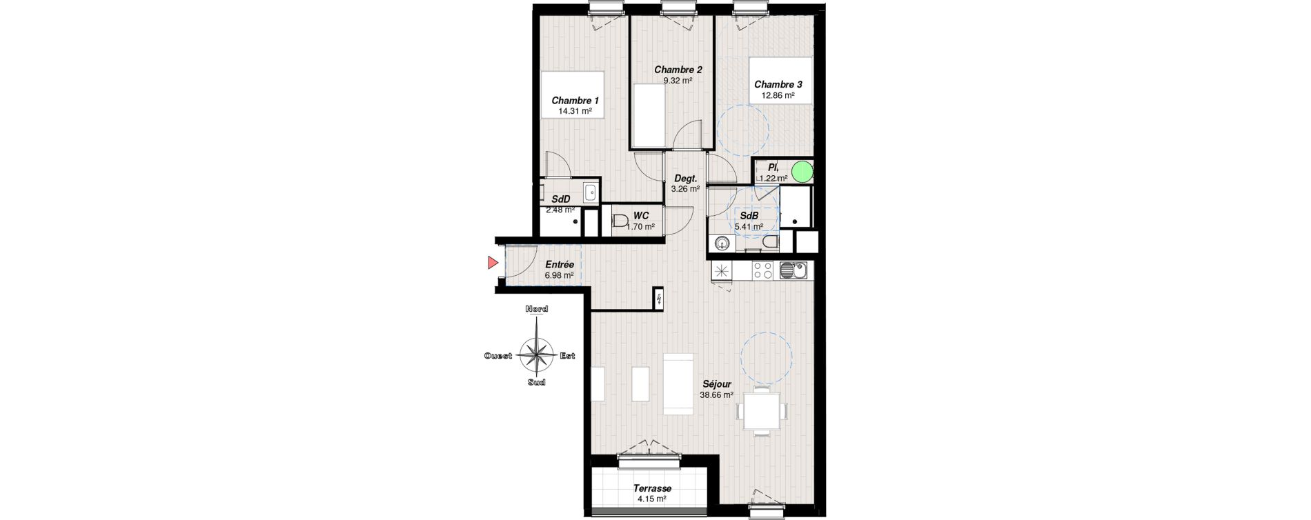 Appartement T4 de 96,20 m2 &agrave; Reims Cernay - epinettes - jamin - jaur&egrave;s