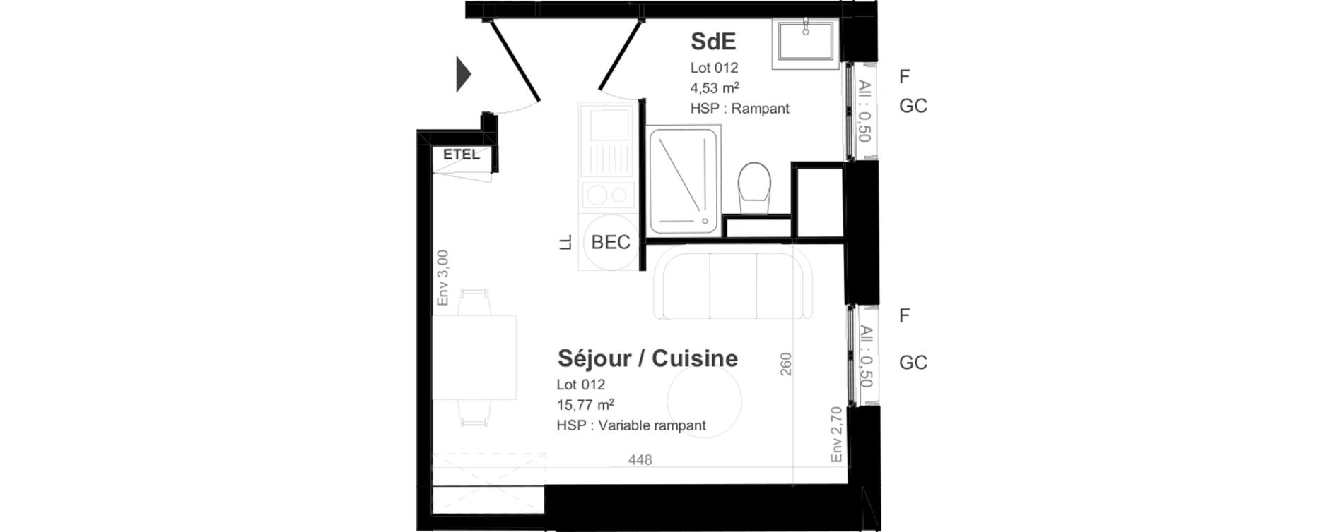 Appartement T1 de 20,30 m2 &agrave; Reims Barbatre - saint remi - verrerie