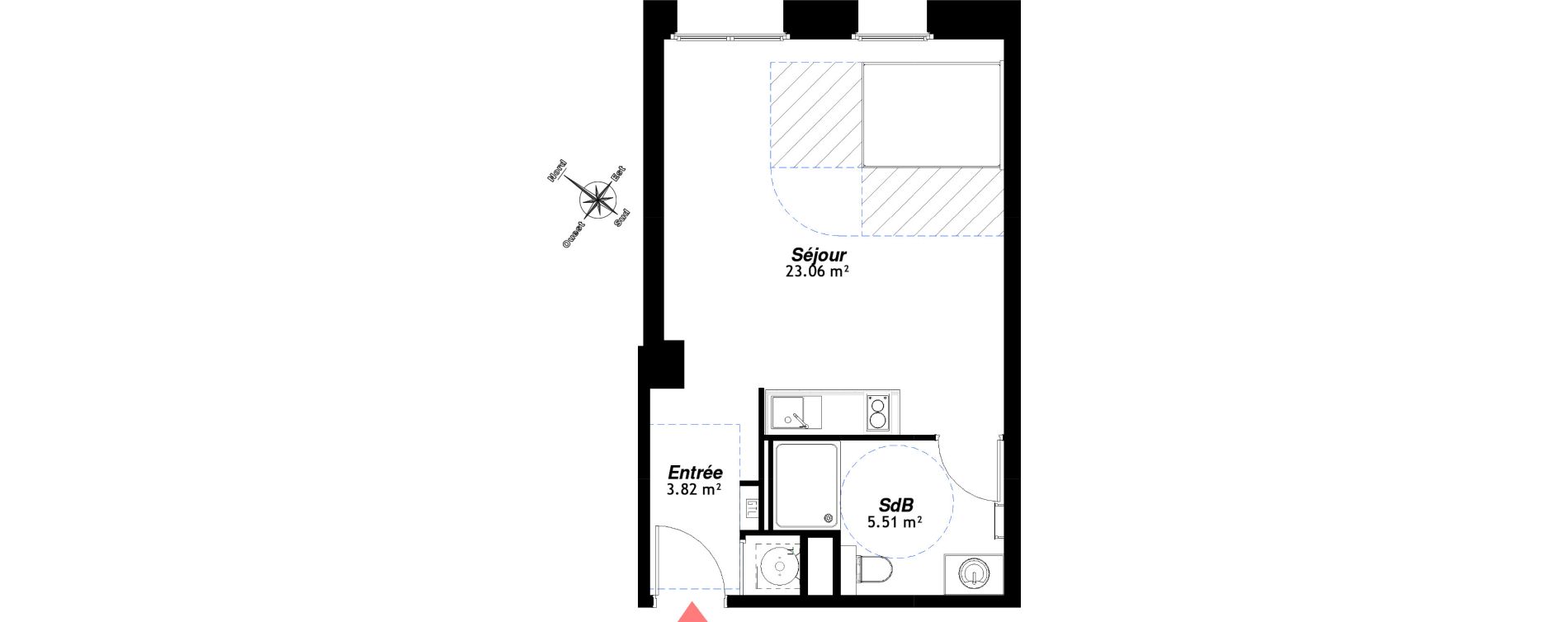 Appartement T1 de 32,98 m2 &agrave; Reims Centre-ville