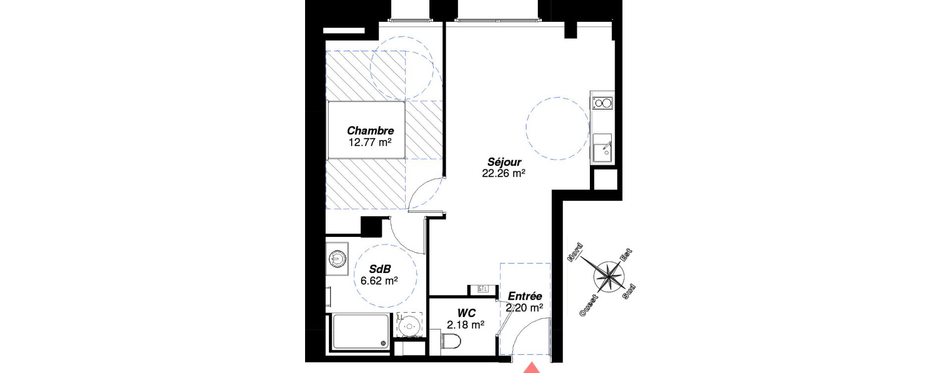 Appartement T2 de 46,03 m2 &agrave; Reims Centre-ville