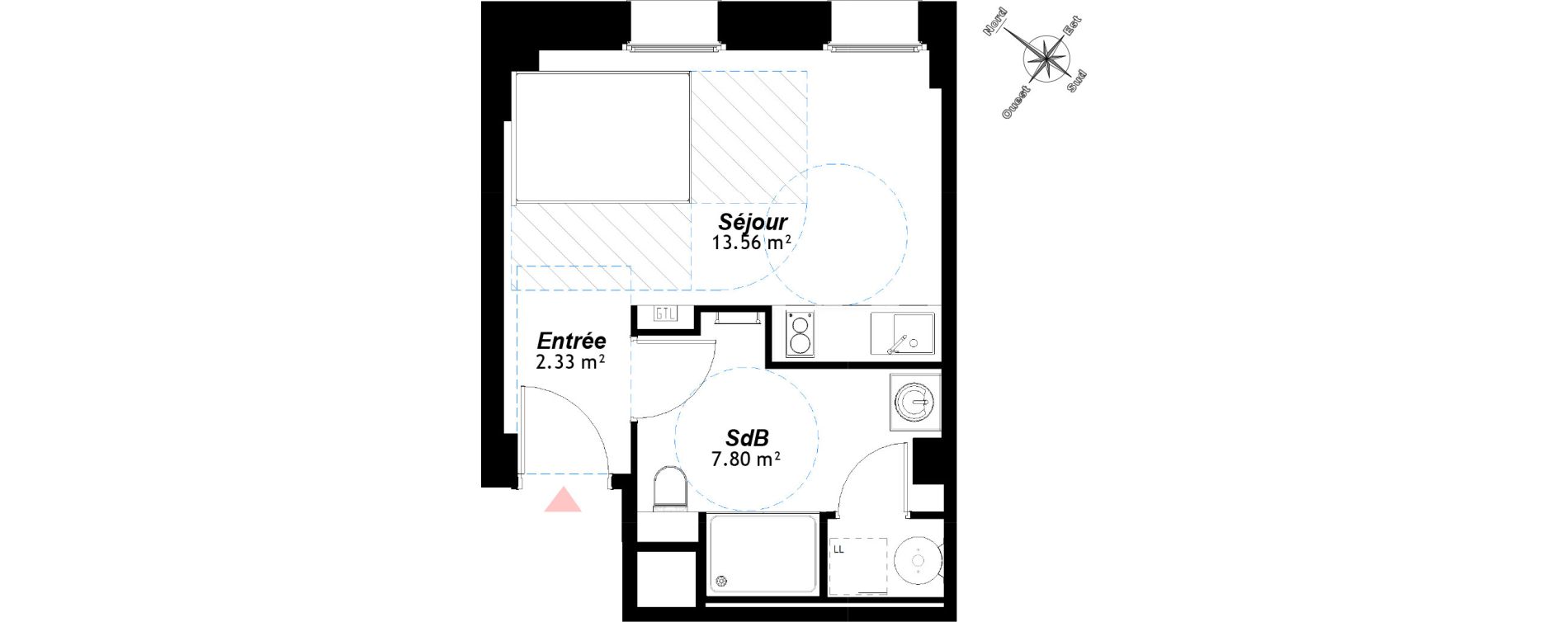 Appartement T1 de 23,69 m2 &agrave; Reims Centre-ville