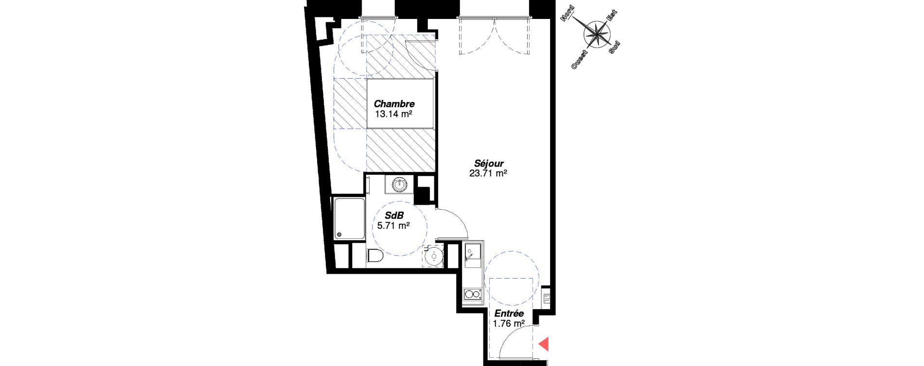 Appartement T2 de 44,32 m2 &agrave; Reims Centre-ville