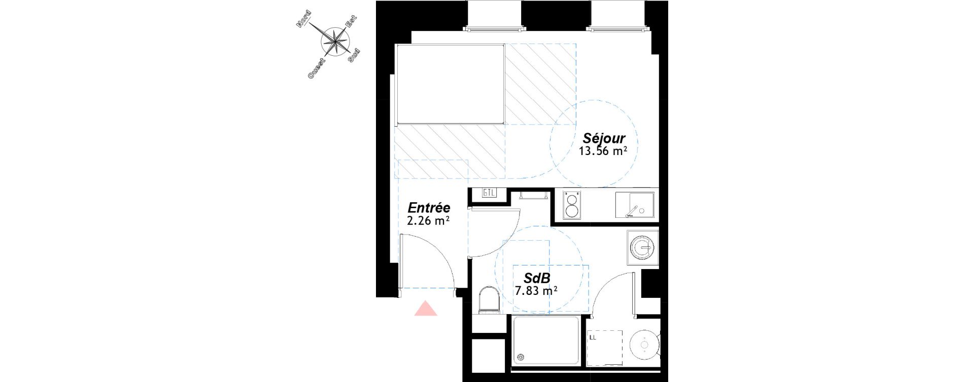 Appartement T1 de 23,65 m2 &agrave; Reims Centre-ville