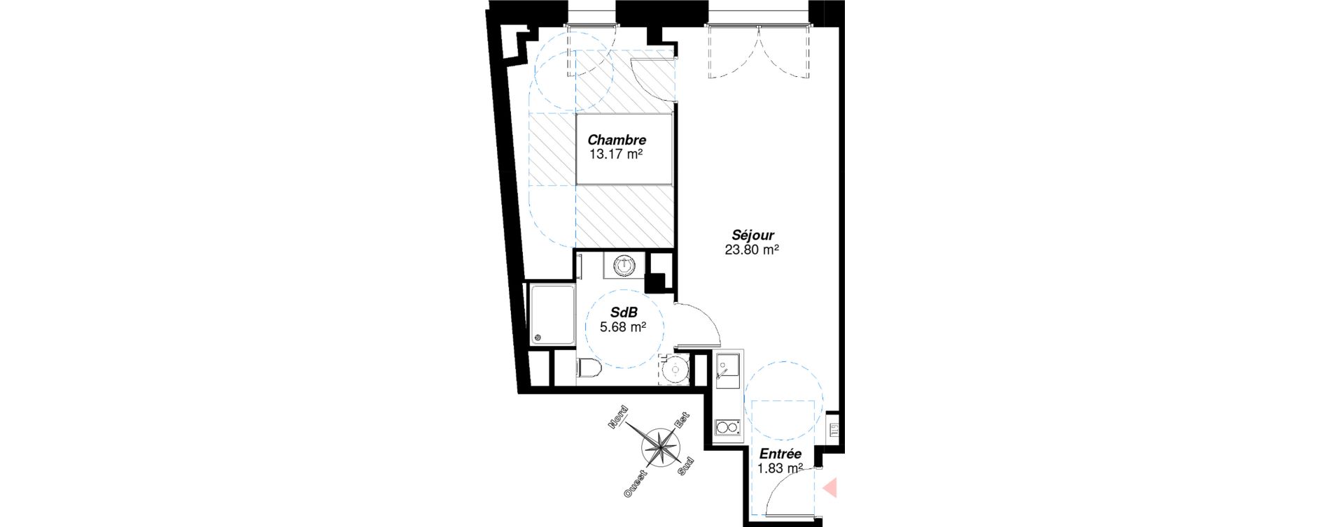Appartement T2 de 44,48 m2 &agrave; Reims Centre-ville