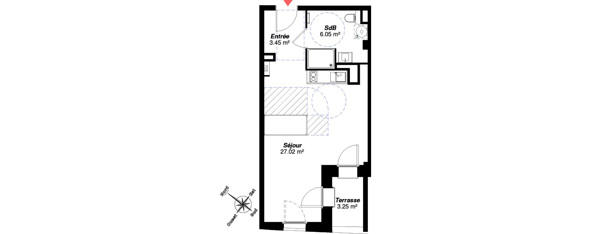 Appartement T1 de 36,52 m2 &agrave; Reims Centre-ville