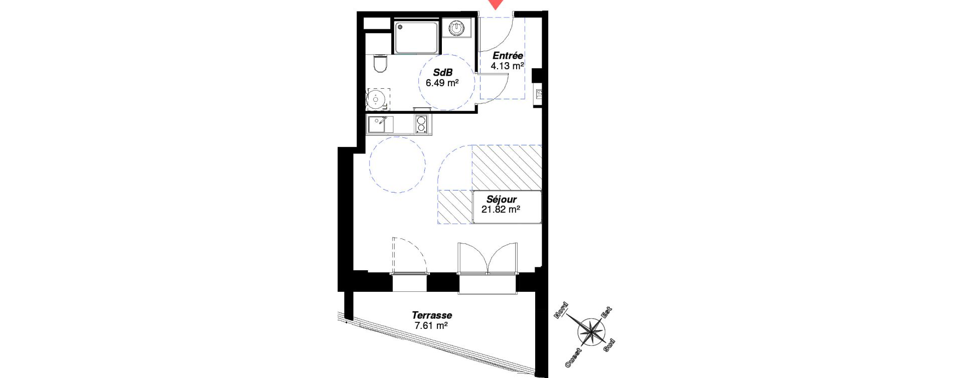 Appartement T1 de 32,44 m2 &agrave; Reims Centre-ville