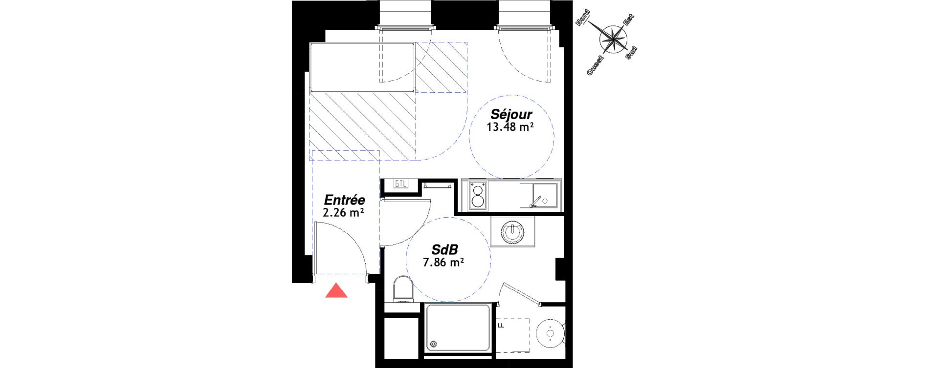 Appartement T1 de 23,60 m2 &agrave; Reims Centre-ville