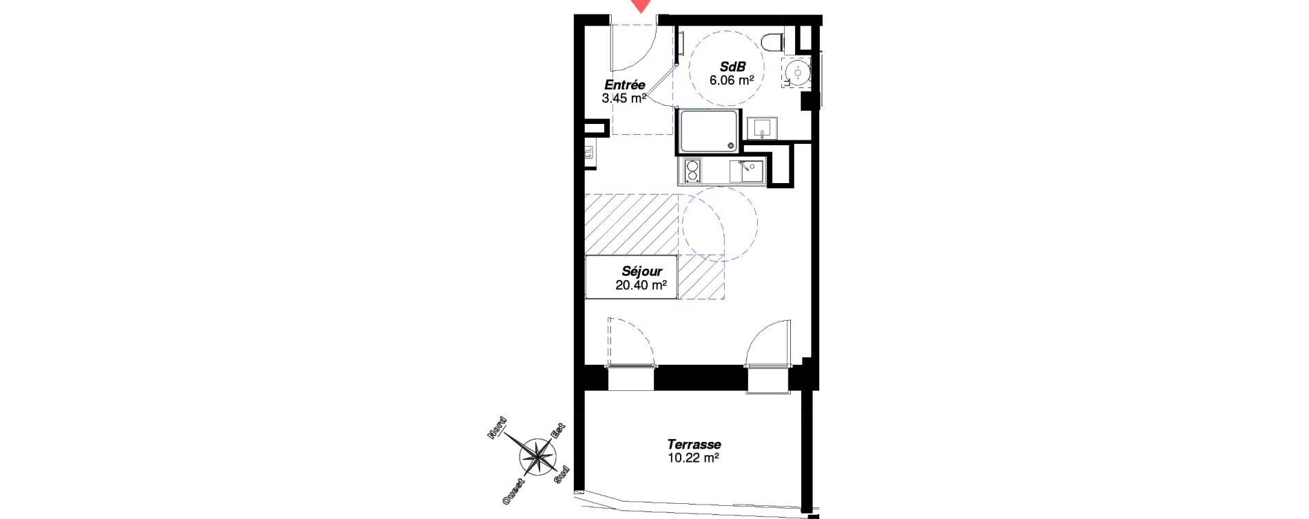 Appartement T1 de 29,91 m2 &agrave; Reims Centre-ville
