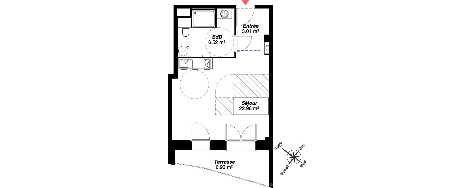Appartement T1 de 32,49 m2 &agrave; Reims Centre-ville