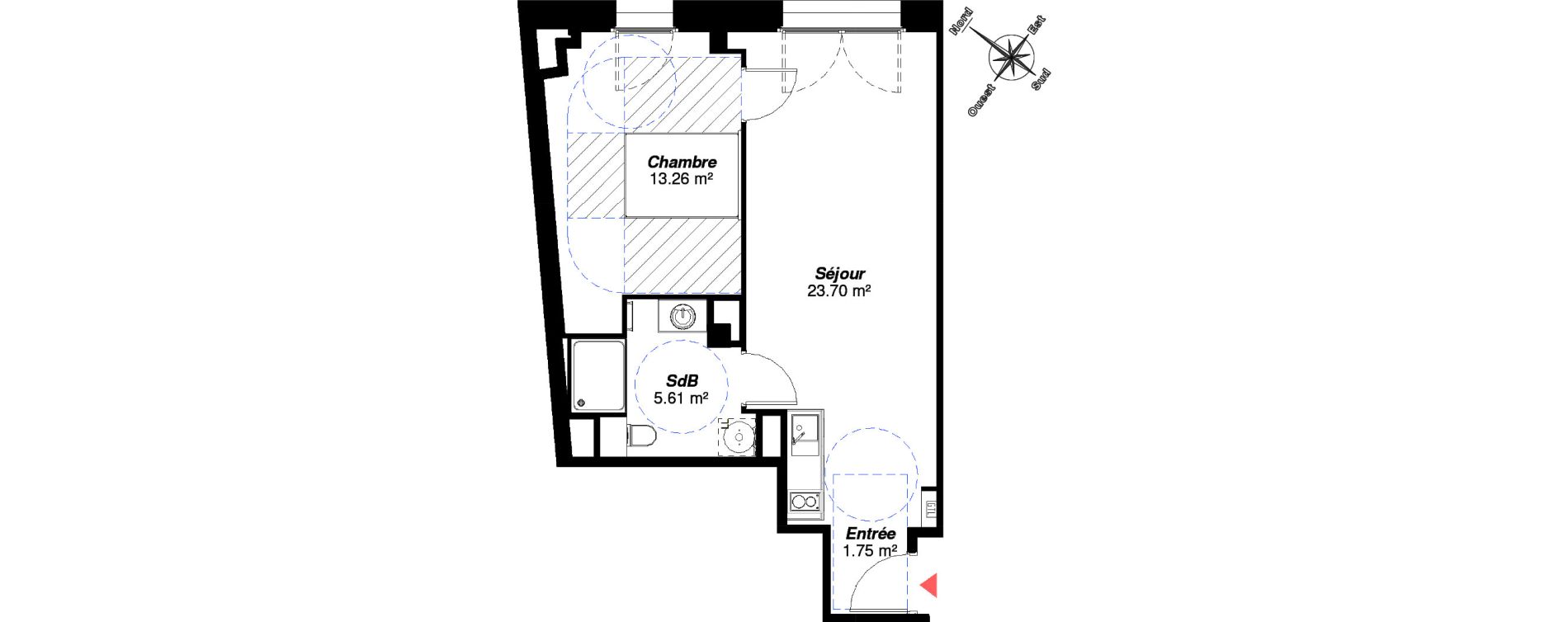 Appartement T2 de 44,32 m2 &agrave; Reims Centre-ville