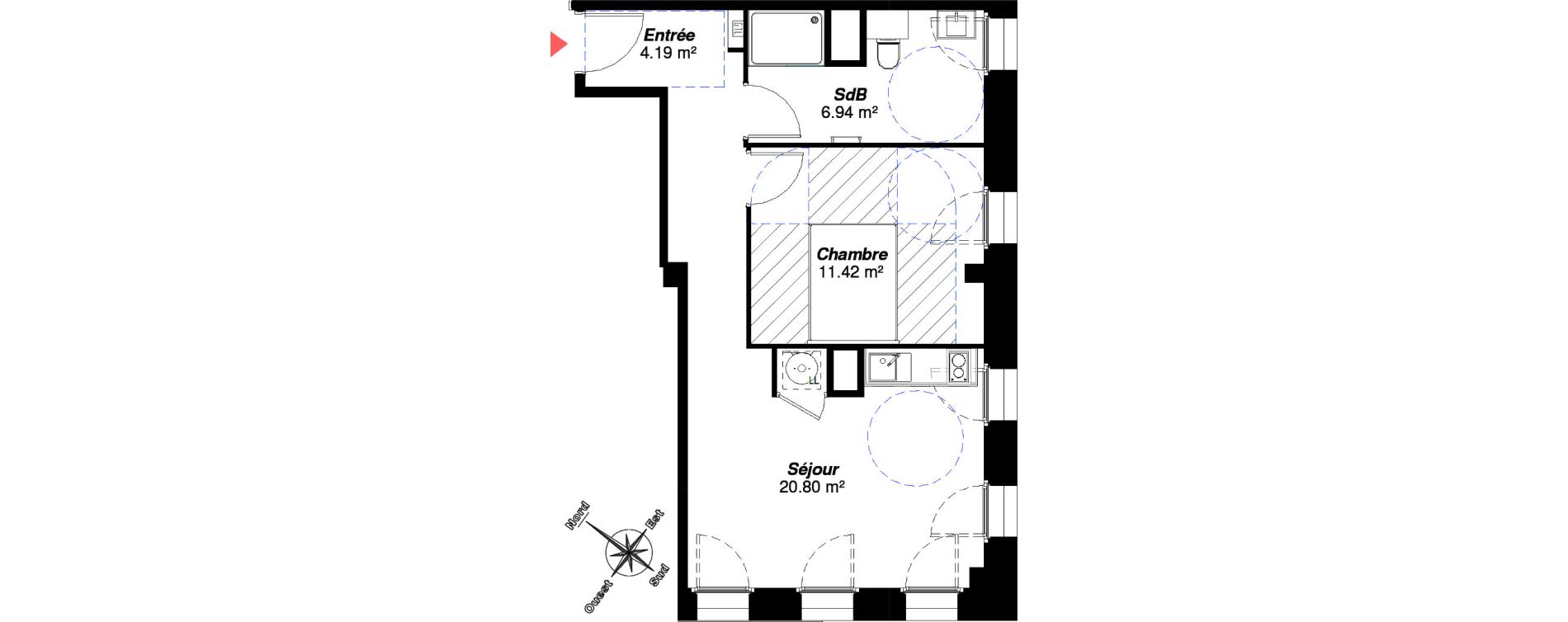 Appartement T2 de 43,35 m2 &agrave; Reims Centre-ville