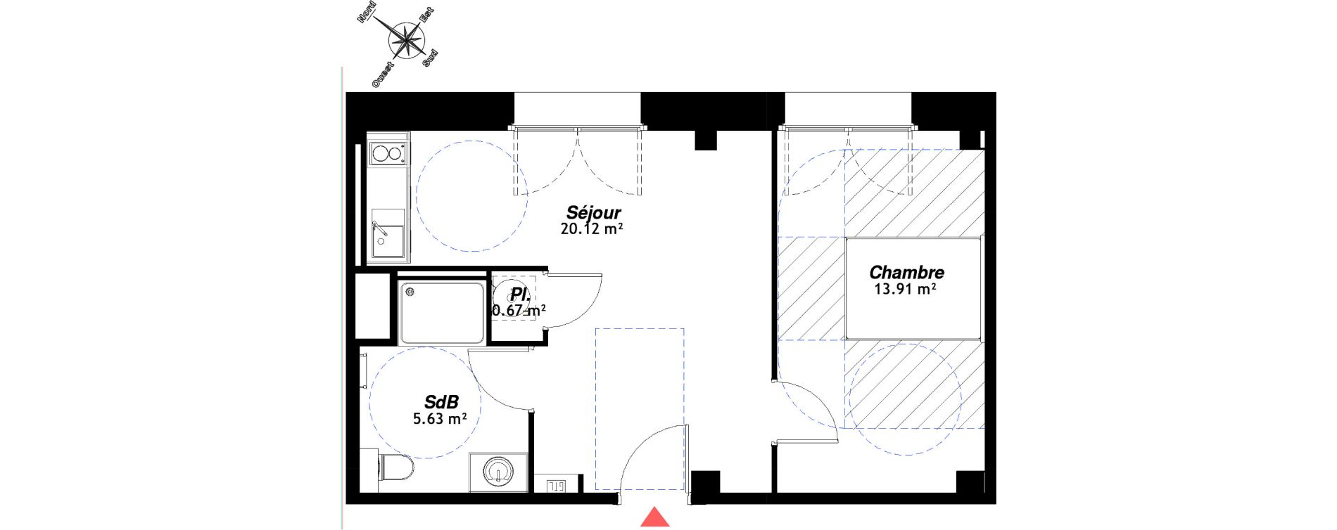 Appartement T2 de 40,33 m2 &agrave; Reims Centre-ville