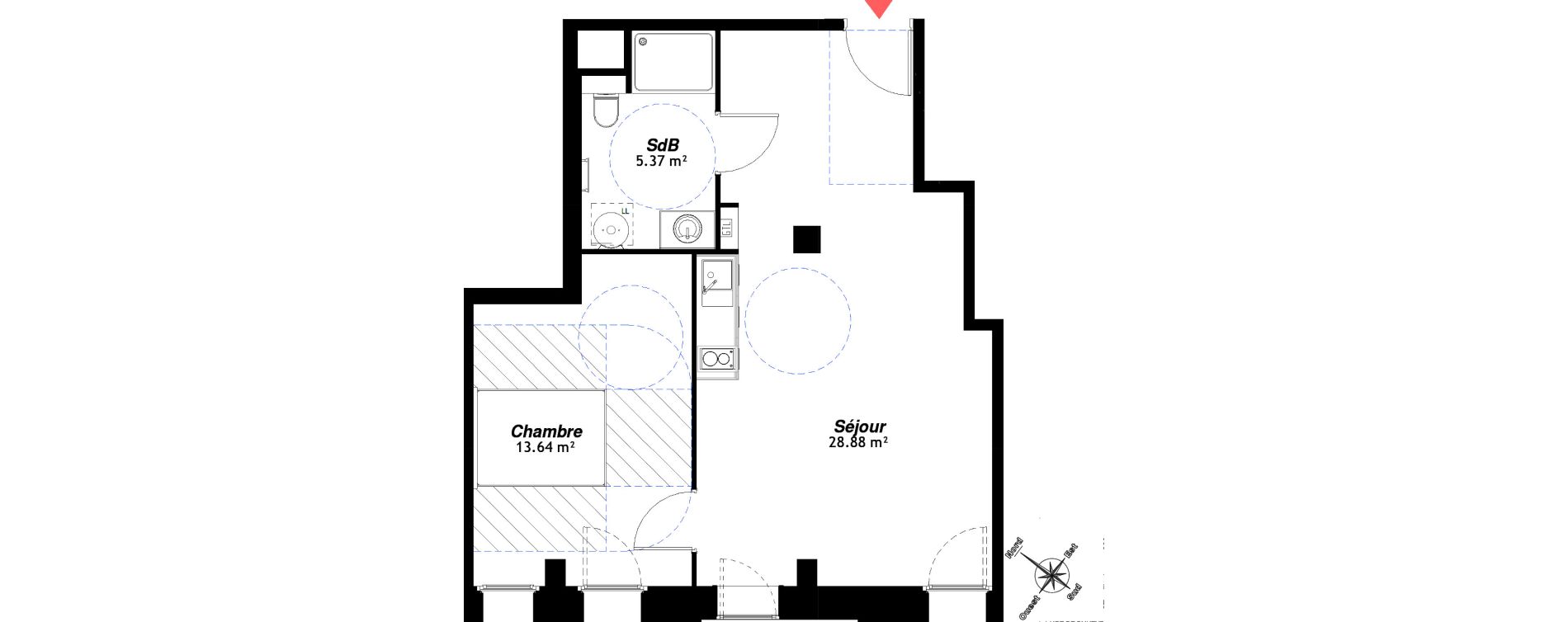 Appartement T2 de 47,89 m2 &agrave; Reims Centre-ville