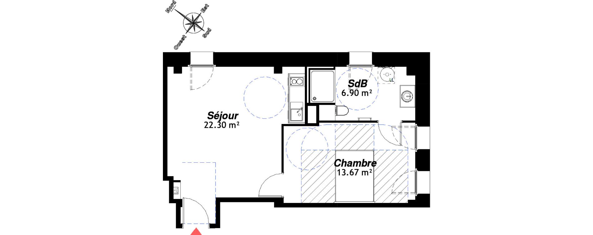 Appartement T2 de 42,87 m2 &agrave; Reims Centre-ville
