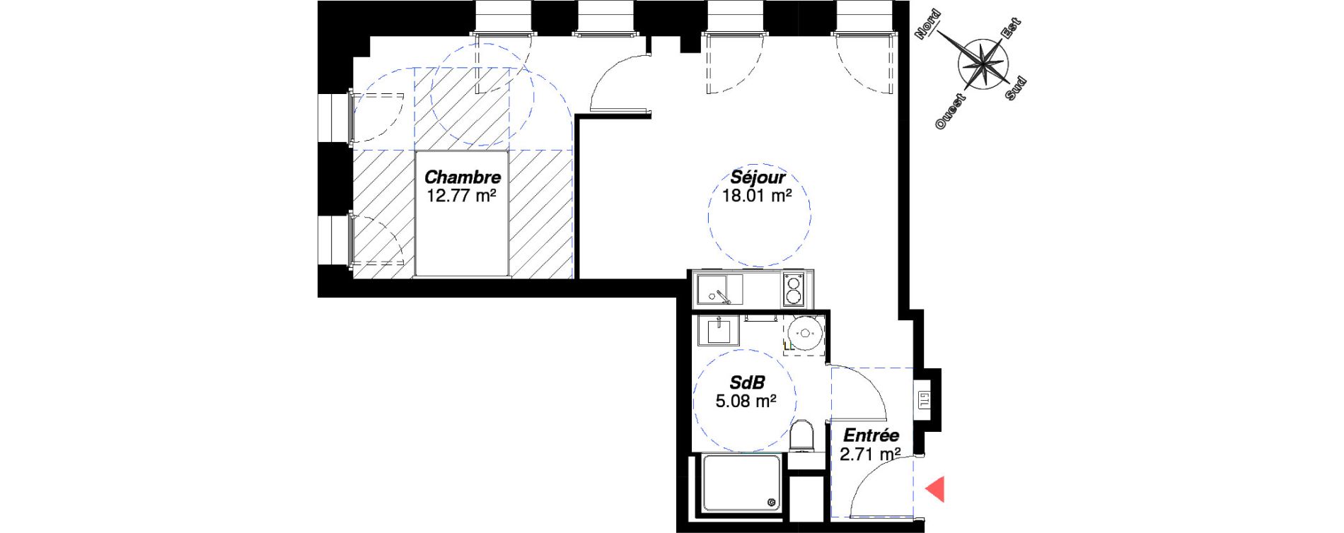 Appartement T2 de 38,65 m2 &agrave; Reims Centre-ville