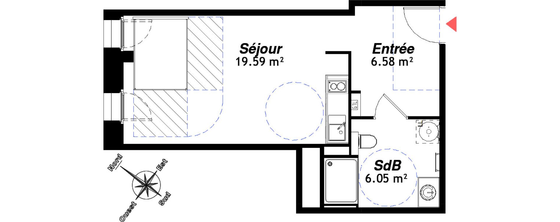 Appartement T1 de 32,22 m2 &agrave; Reims Centre-ville