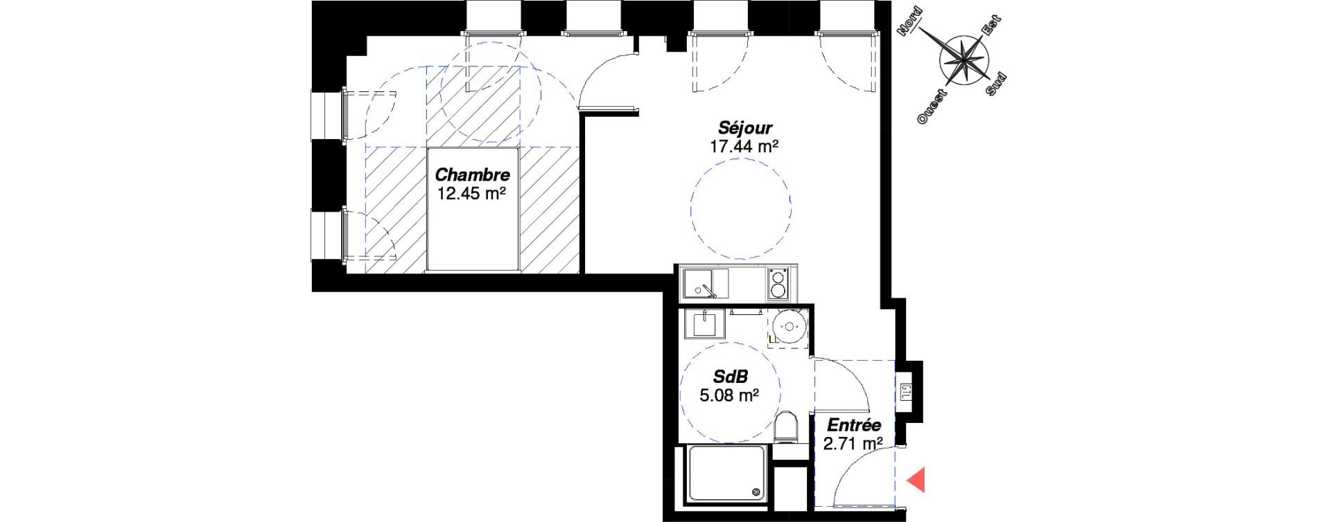 Appartement T2 de 37,68 m2 &agrave; Reims Centre-ville