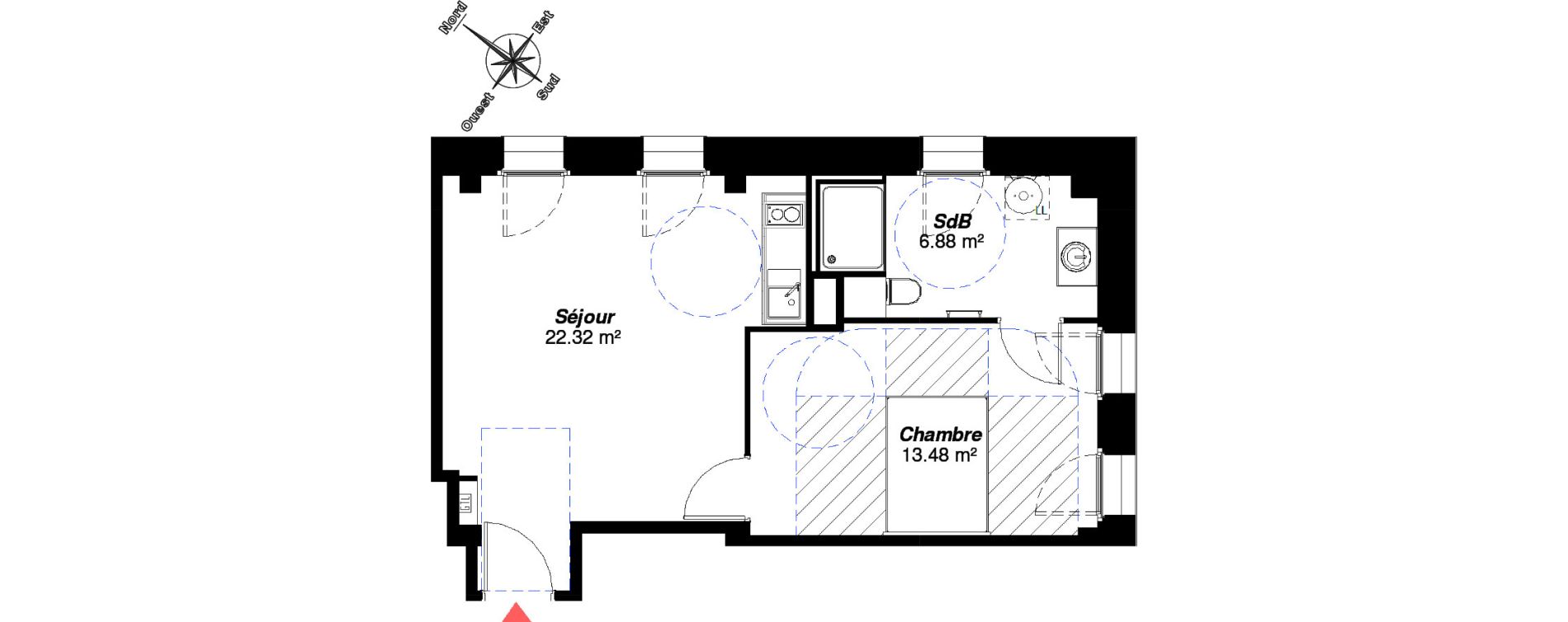 Appartement T2 de 42,68 m2 &agrave; Reims Centre-ville