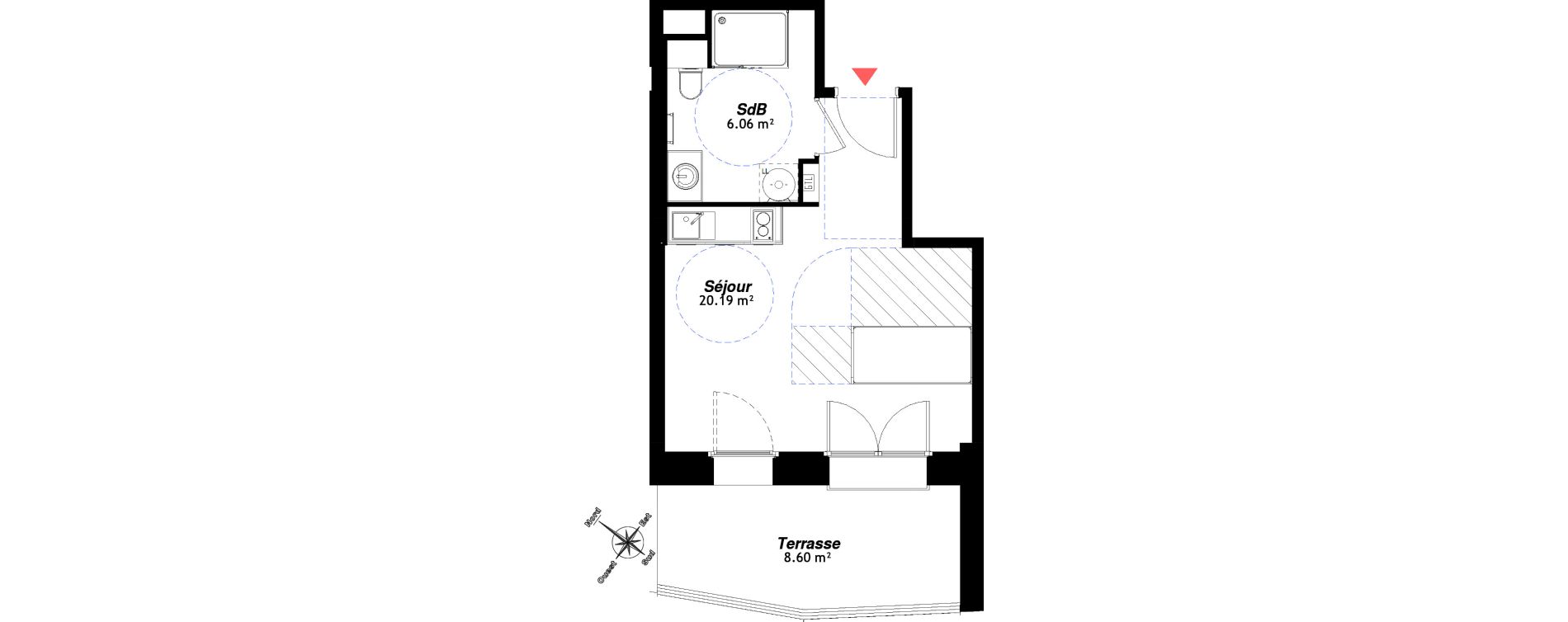 Appartement T1 de 26,25 m2 &agrave; Reims Centre-ville