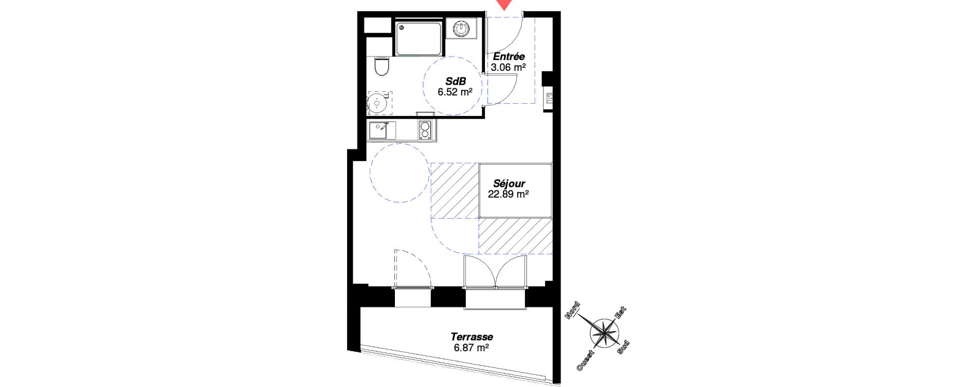 Appartement T1 de 32,47 m2 &agrave; Reims Centre-ville